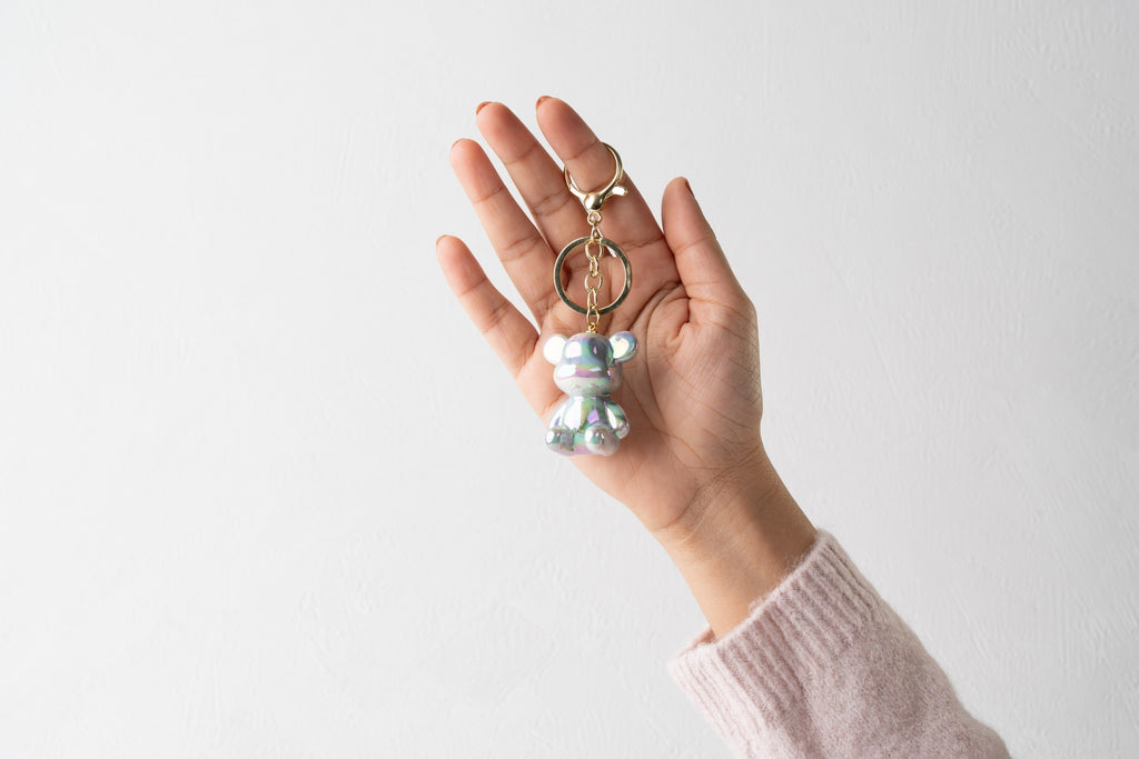 Iridescent Teddy Bear Keychain Charm