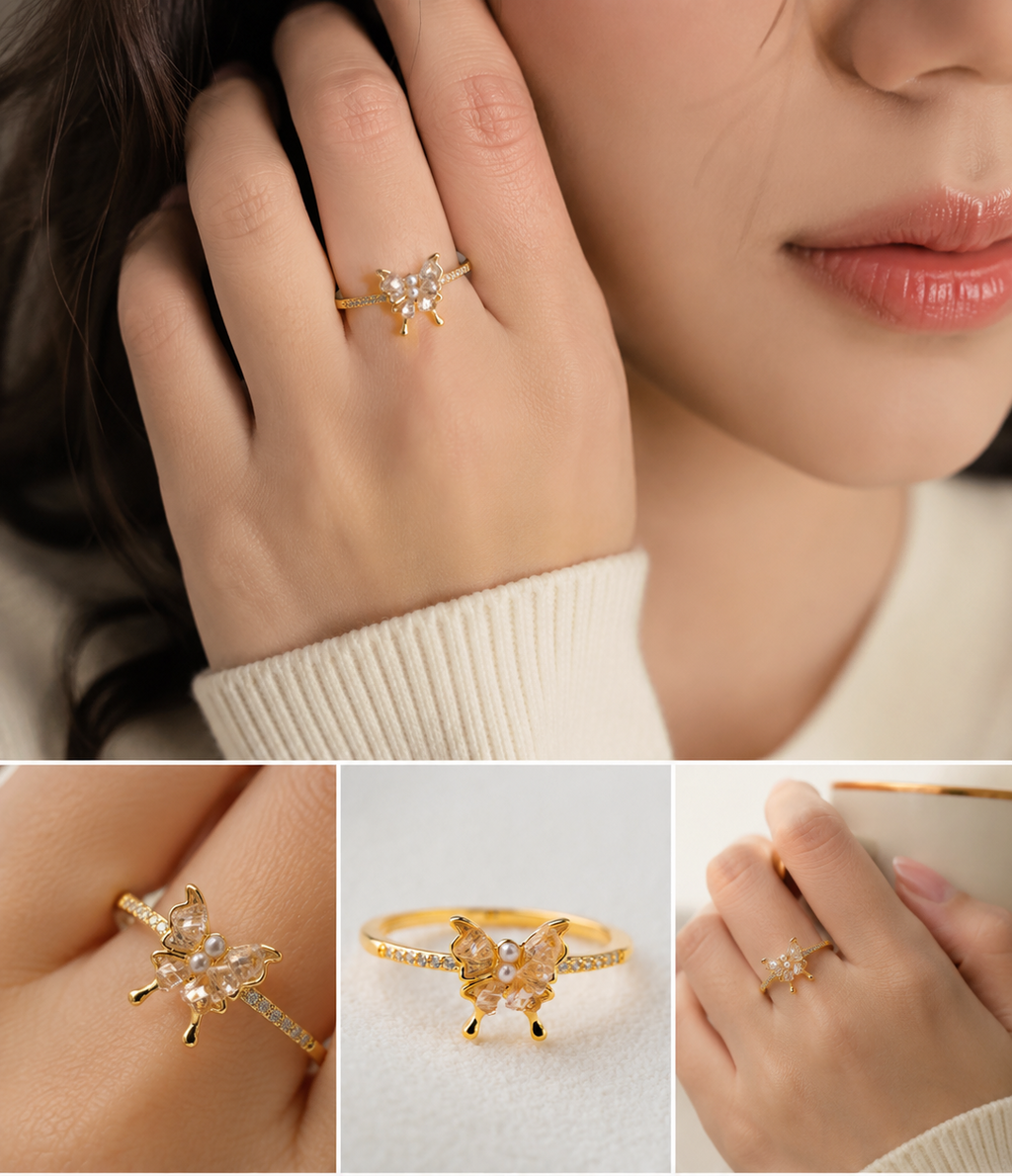 Butterfly Pearl & Crystal Statement Ring