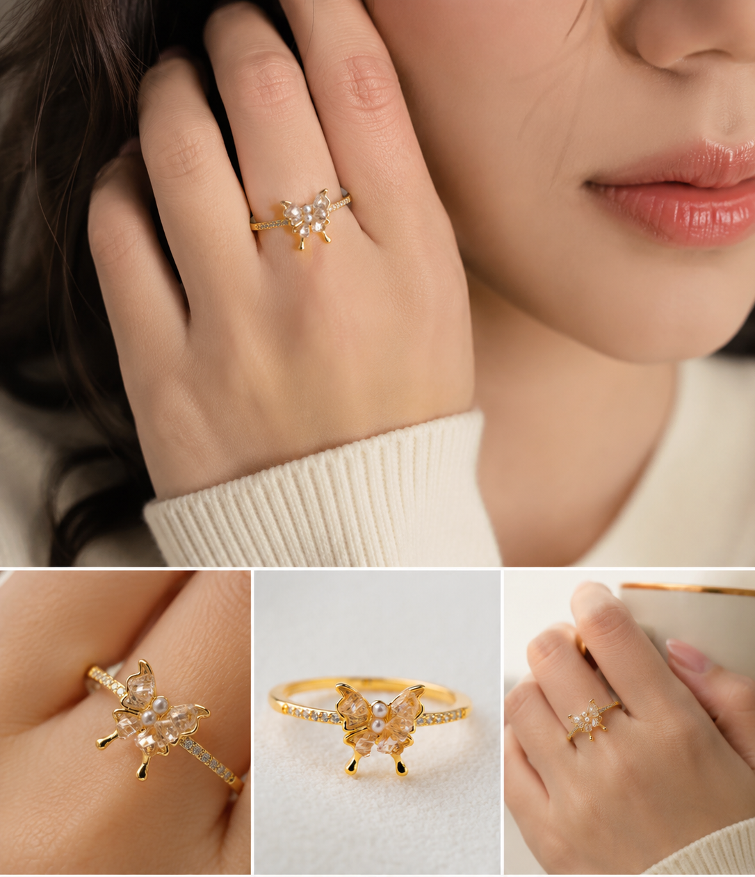 Butterfly Pearl & Crystal Statement Ring