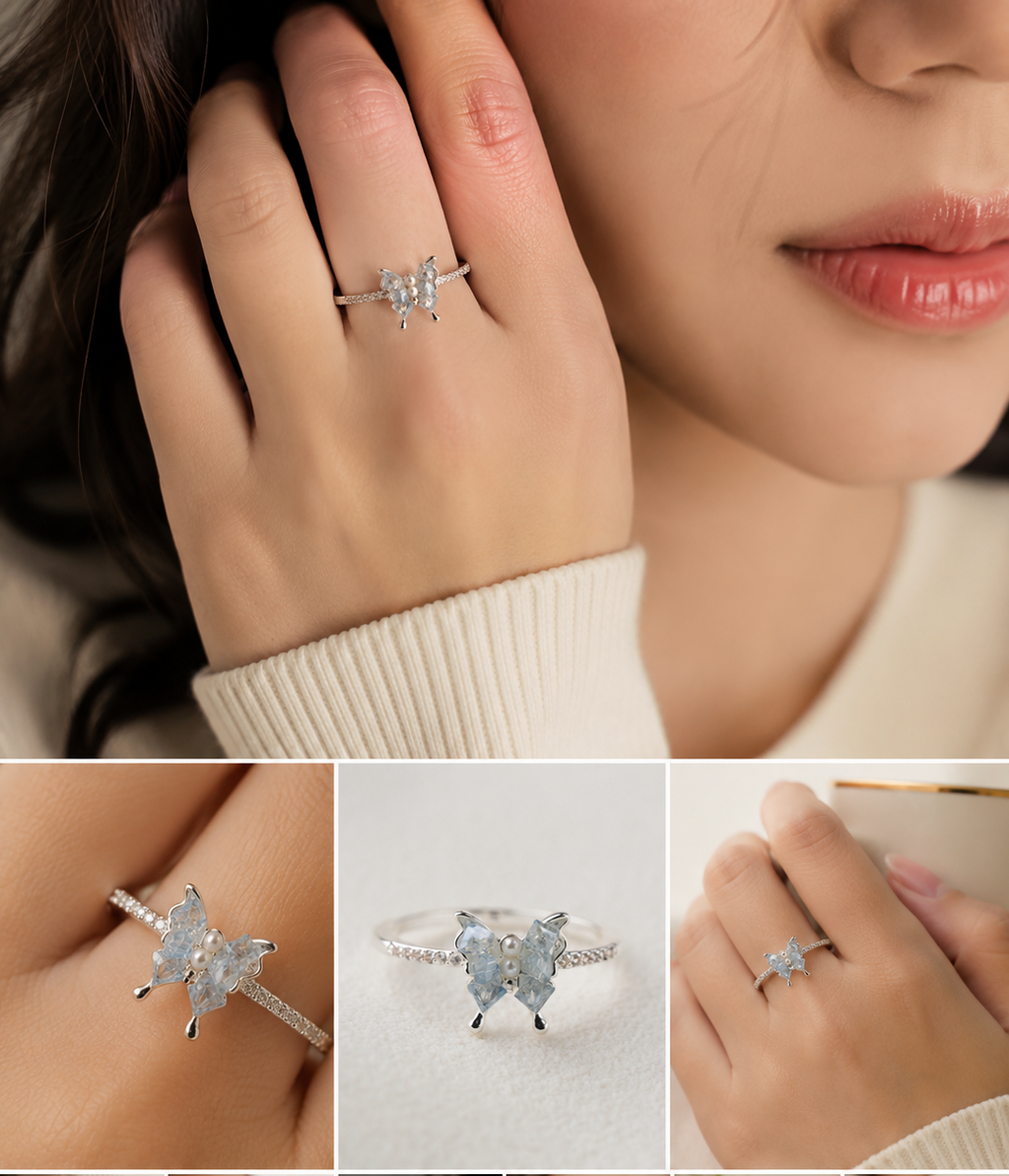Butterfly Pearl & Crystal Statement Ring