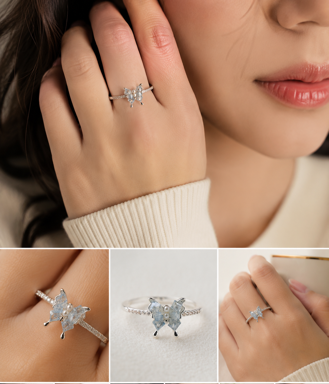Butterfly Pearl & Crystal Statement Ring