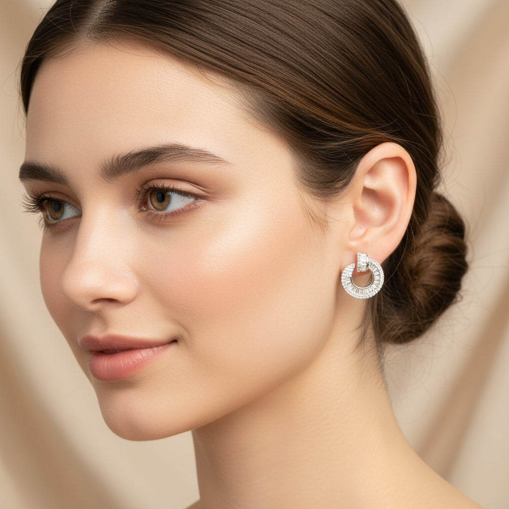 Radiant Halo Crystal Hoop Stud Earrings