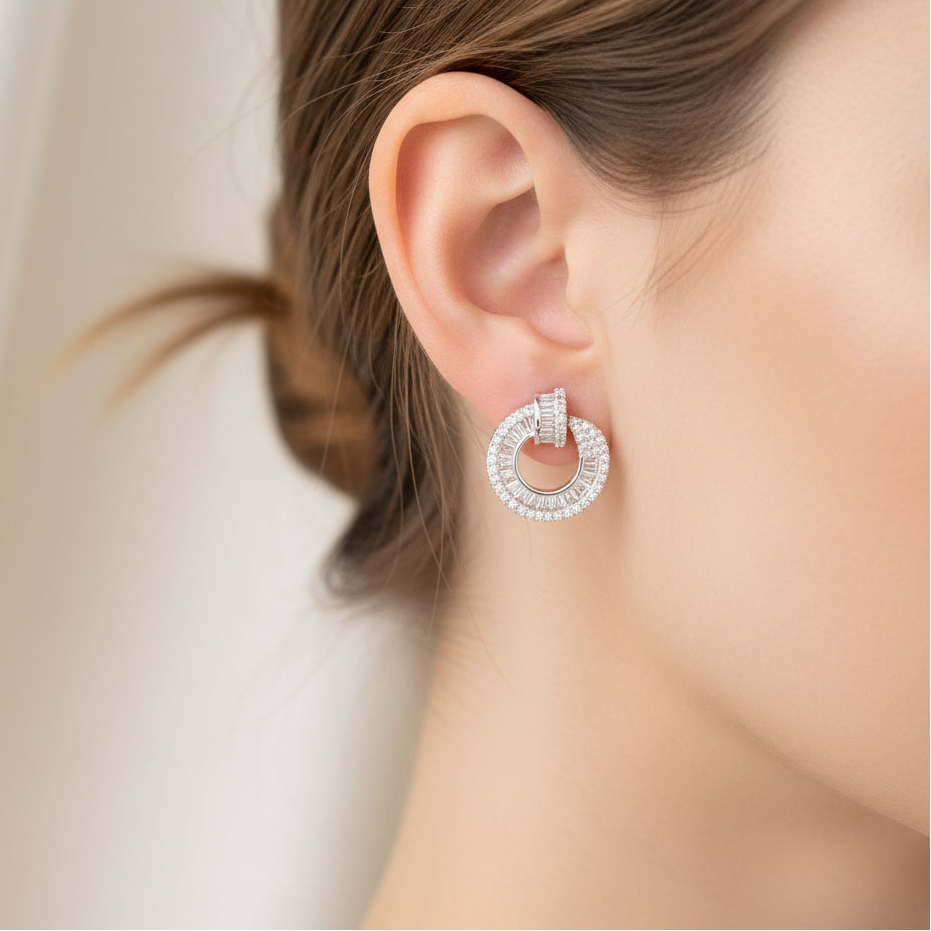 Radiant Halo Crystal Hoop Stud Earrings