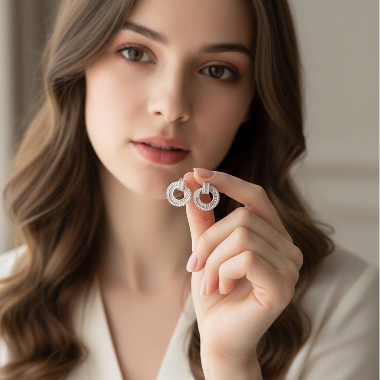 Radiant Halo Crystal Hoop Stud Earrings