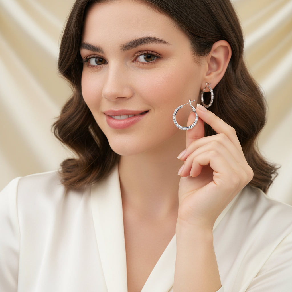 Crystal Baguette Hoop Earrings