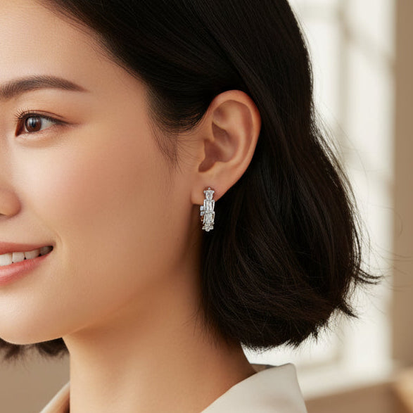 Elegant Baguette Stone Mini Hoops