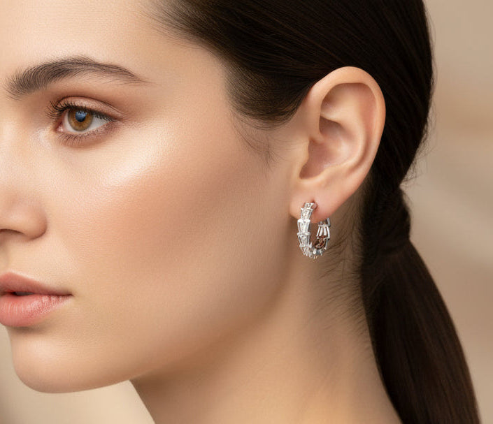 Elegant Baguette Stone Mini Hoops