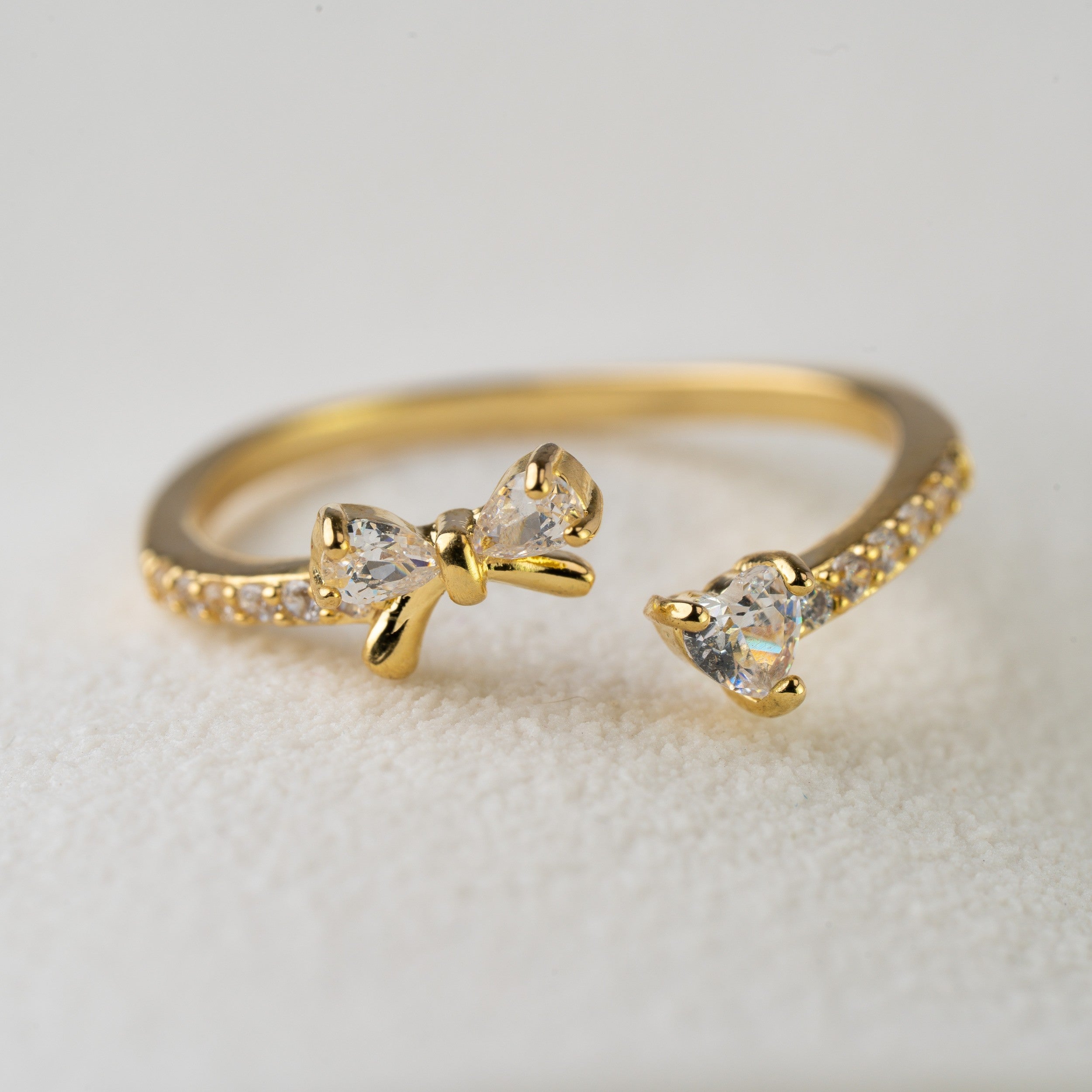 Delicate Bow & Heart Crystal Ring