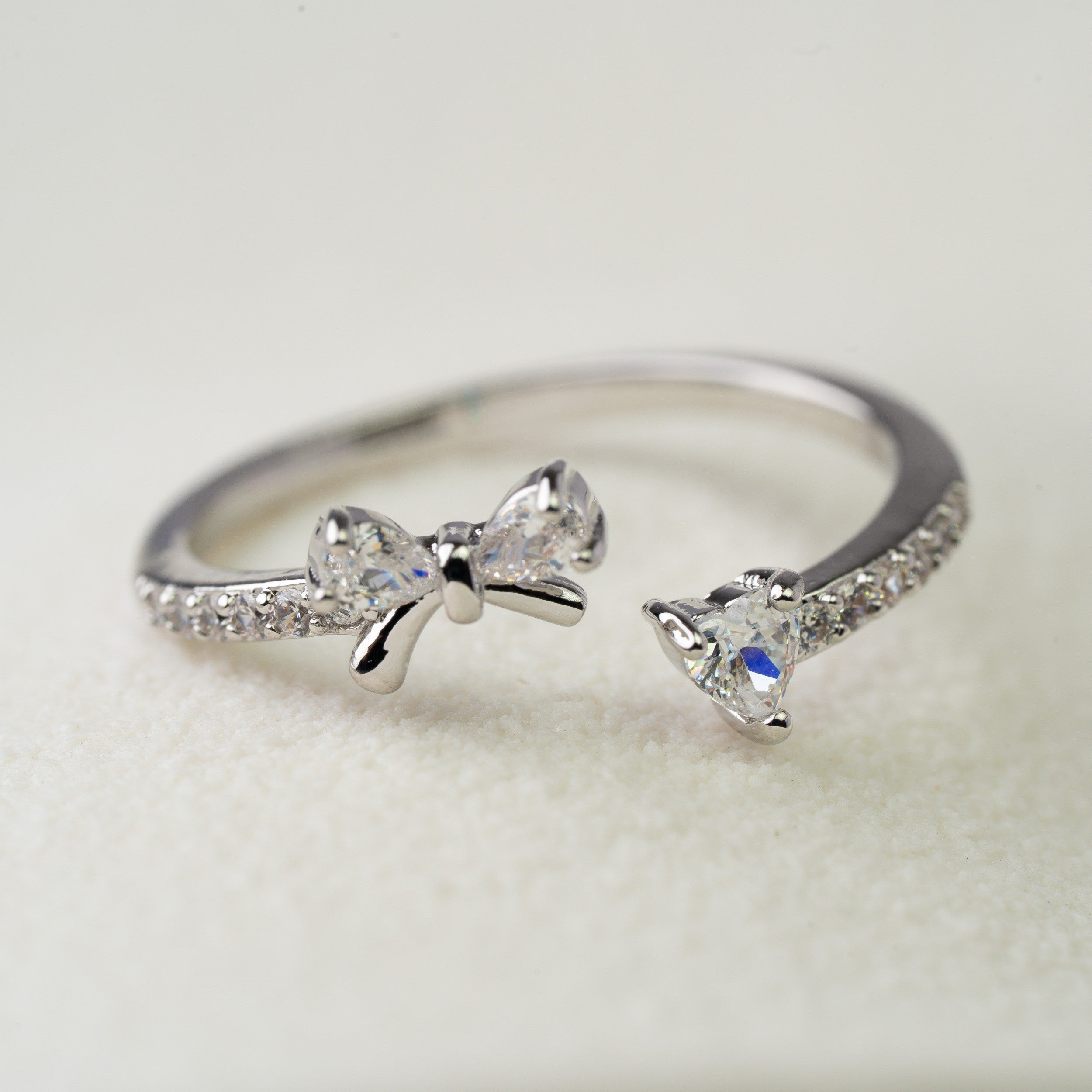 Delicate Bow & Heart Crystal Ring