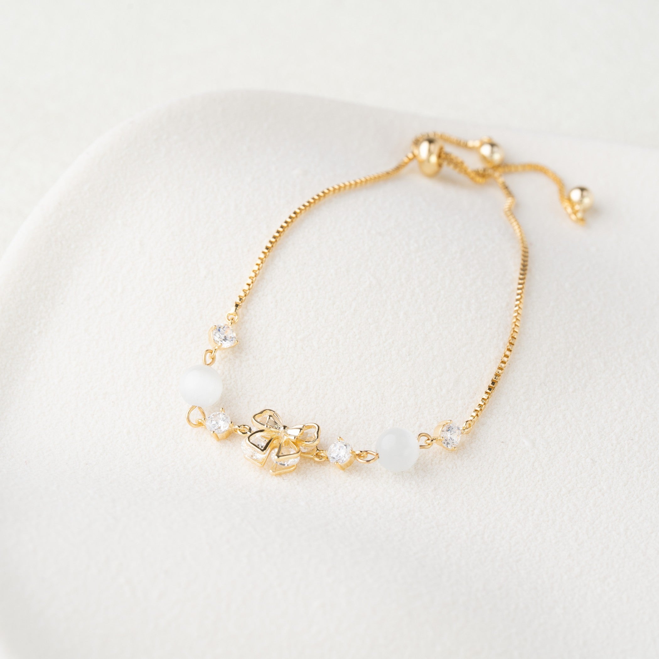 Floral Crystal Bead Adjustable Bracelet