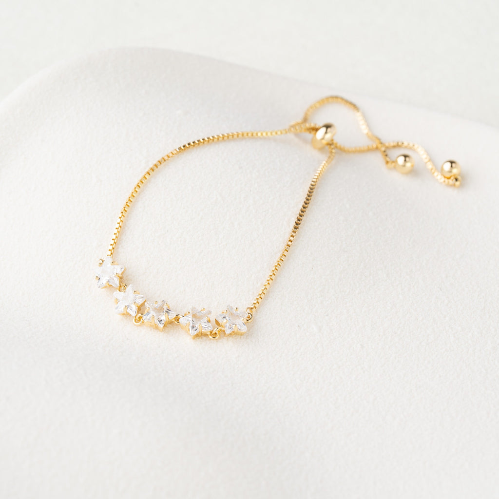 Floral Crystal & Pearl Bead Adjustable Bracelet
