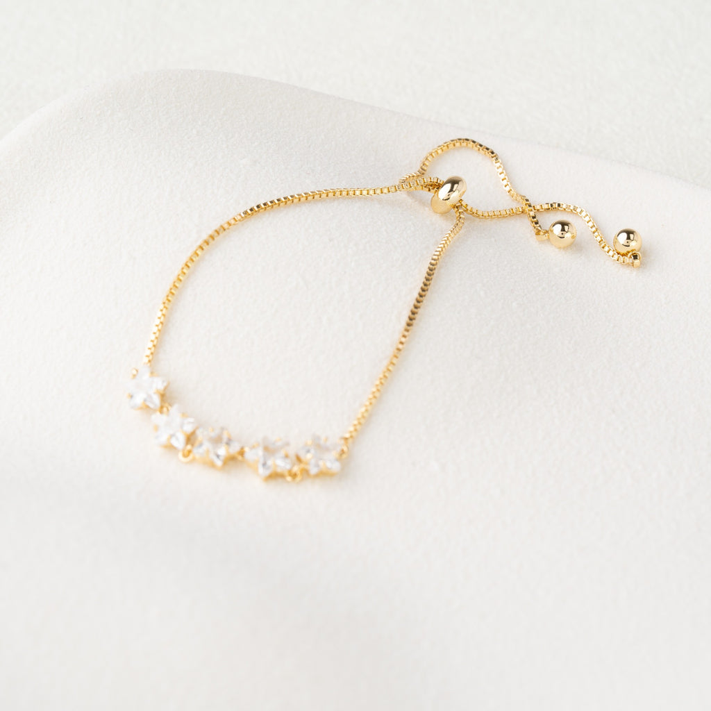 Floral Crystal & Pearl Bead Adjustable Bracelet