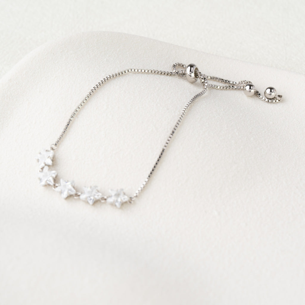 Floral Crystal & Pearl Bead Adjustable Bracelet