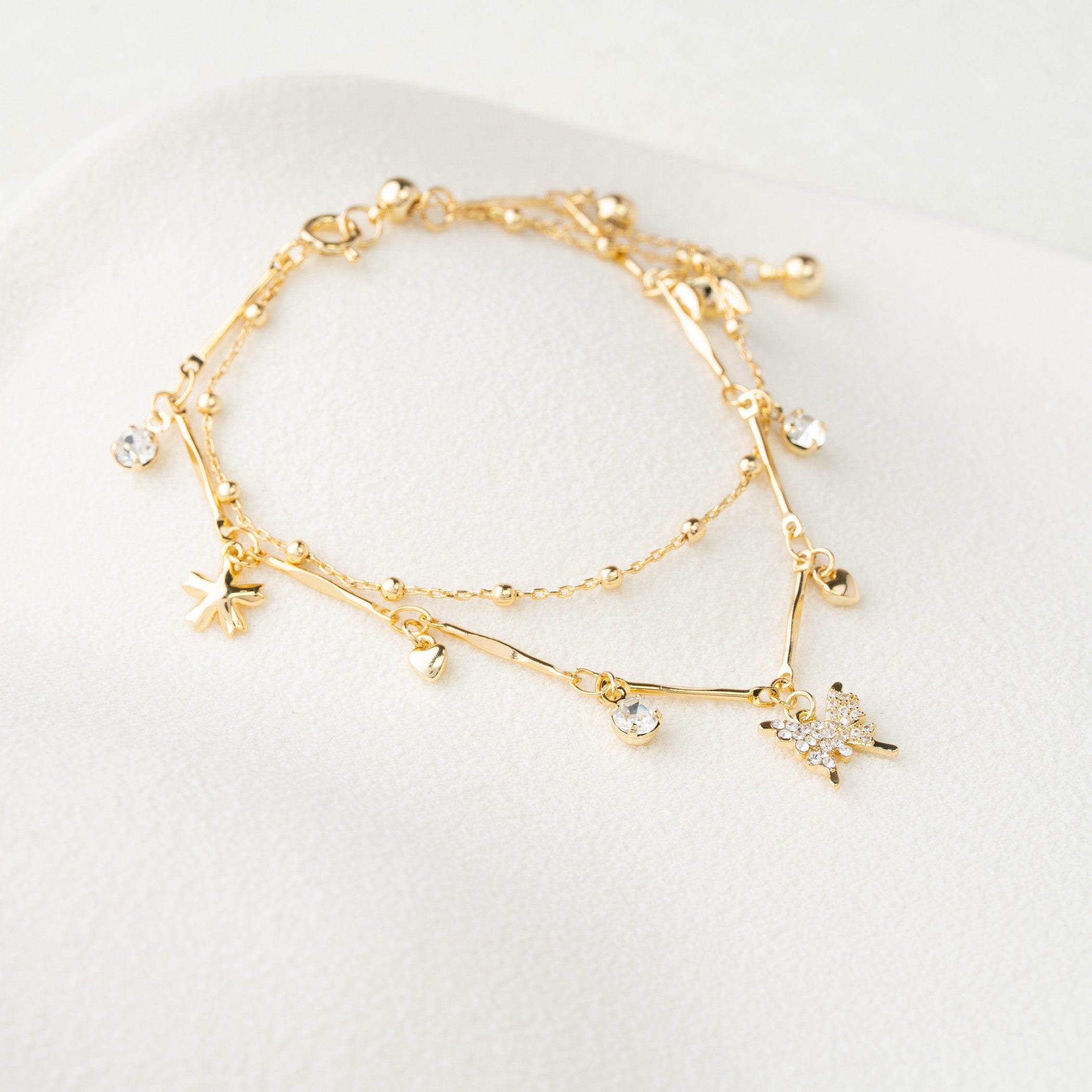 Layered Butterfly Charm & Crystal Adjustable Bracelet