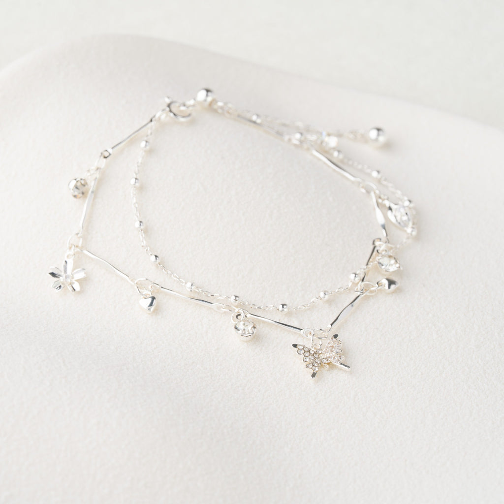 Layered Butterfly Charm & Crystal Adjustable Bracelet