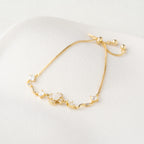 Flower Motif Crystal Adjustable Bracelet