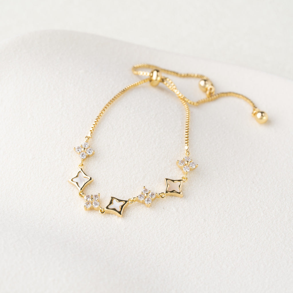 Geometric Clover & Crystal Adjustable Bracelet