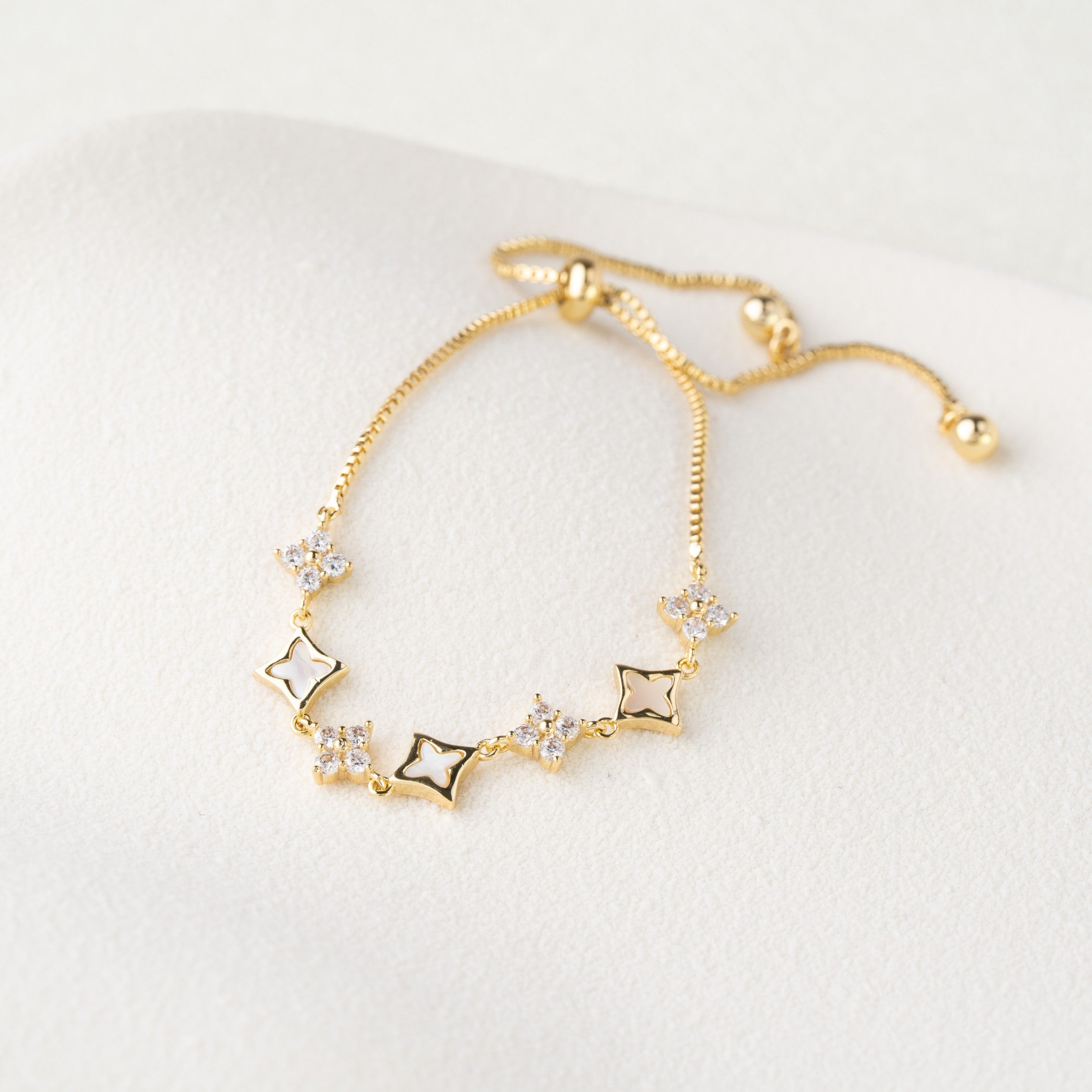 Geometric Clover & Crystal Adjustable Bracelet