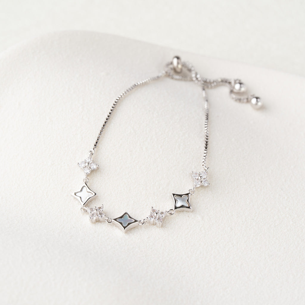 Geometric Clover & Crystal Adjustable Bracelet