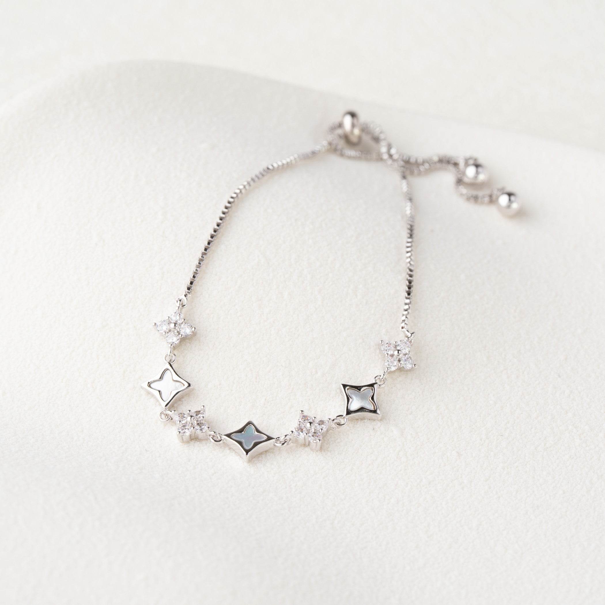 Geometric Clover & Crystal Adjustable Bracelet