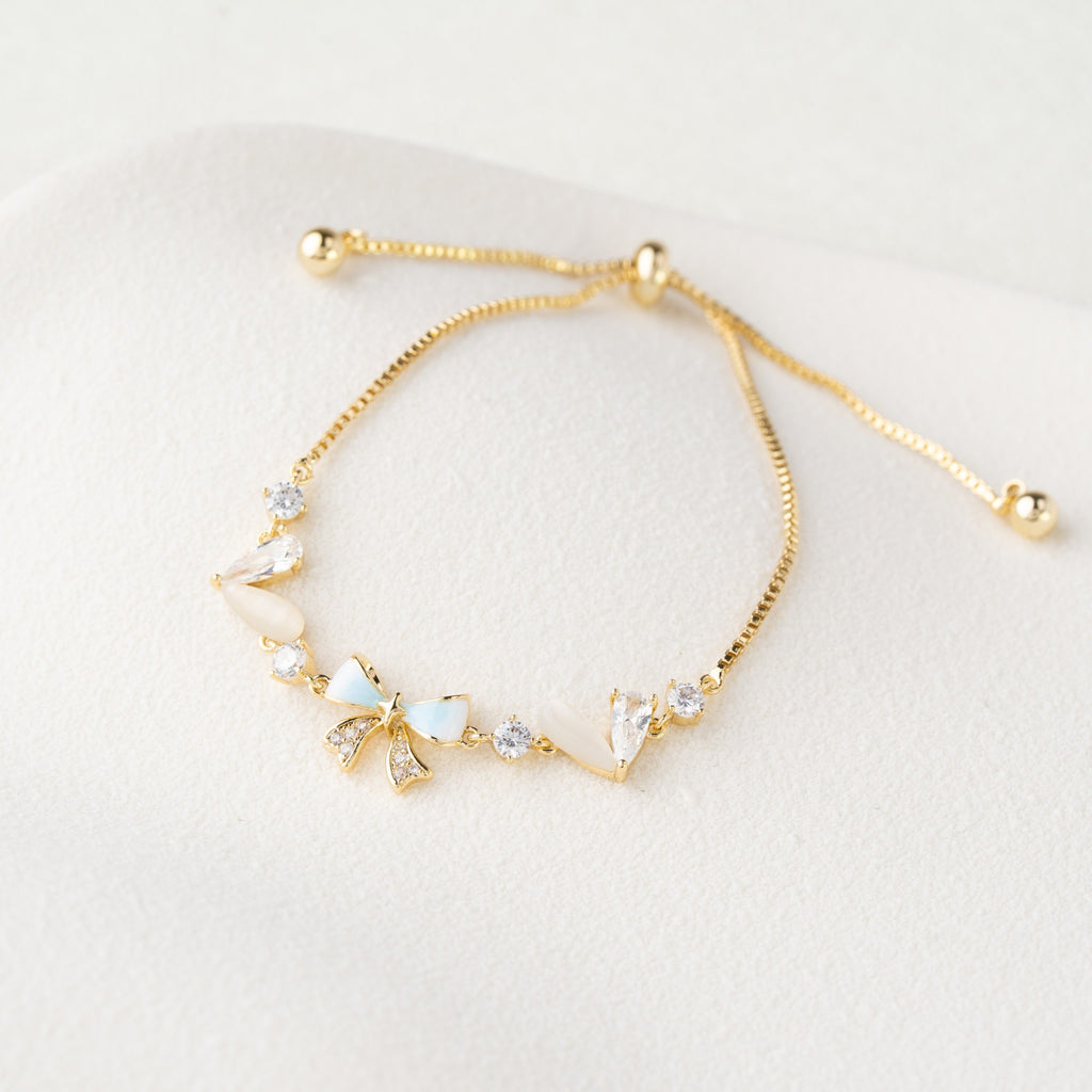 Opal Bow & Crystal Charm Adjustable Bracelet