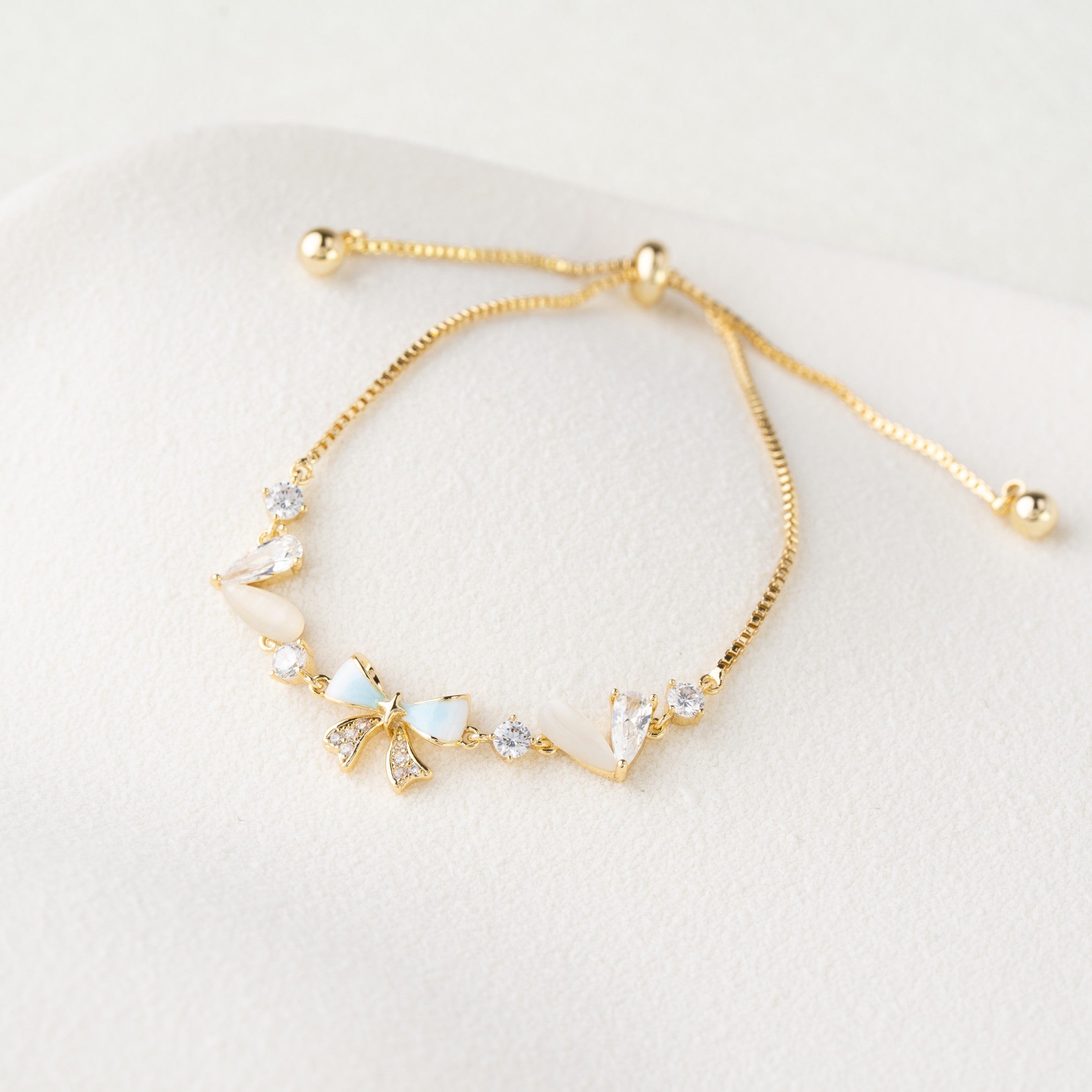 Opal Bow & Crystal Charm Adjustable Bracelet
