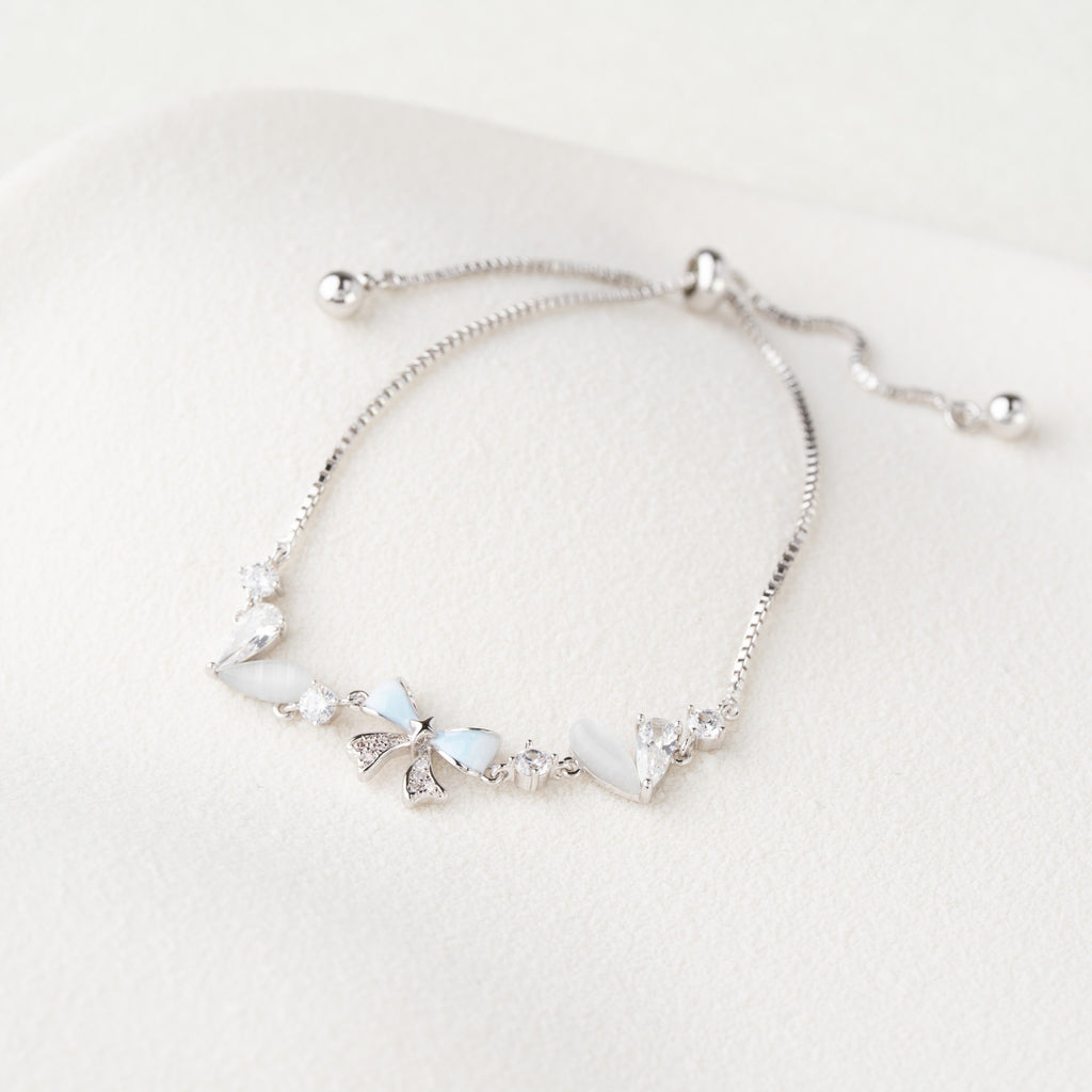 Opal Bow & Crystal Charm Adjustable Bracelet
