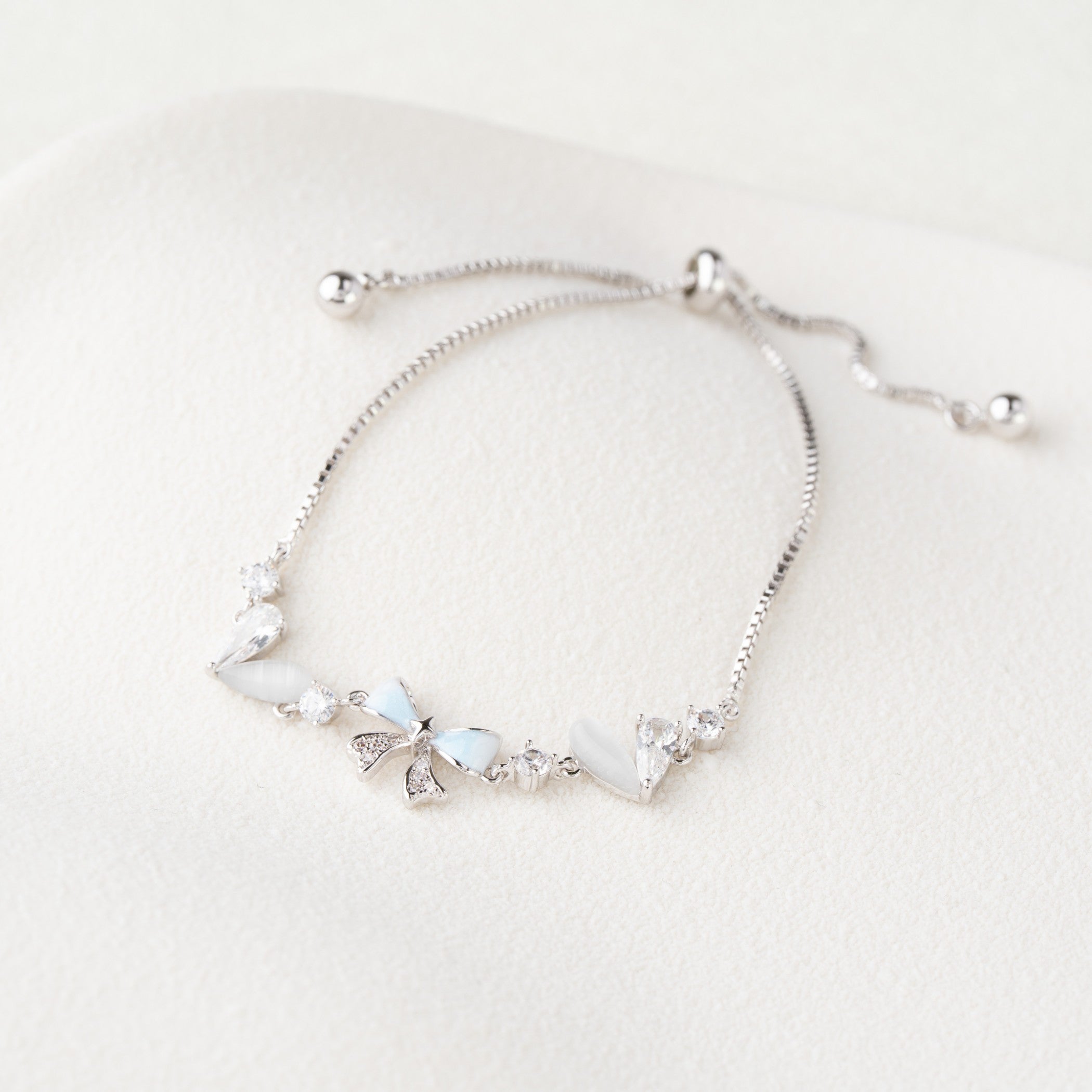 Opal Bow & Crystal Charm Adjustable Bracelet