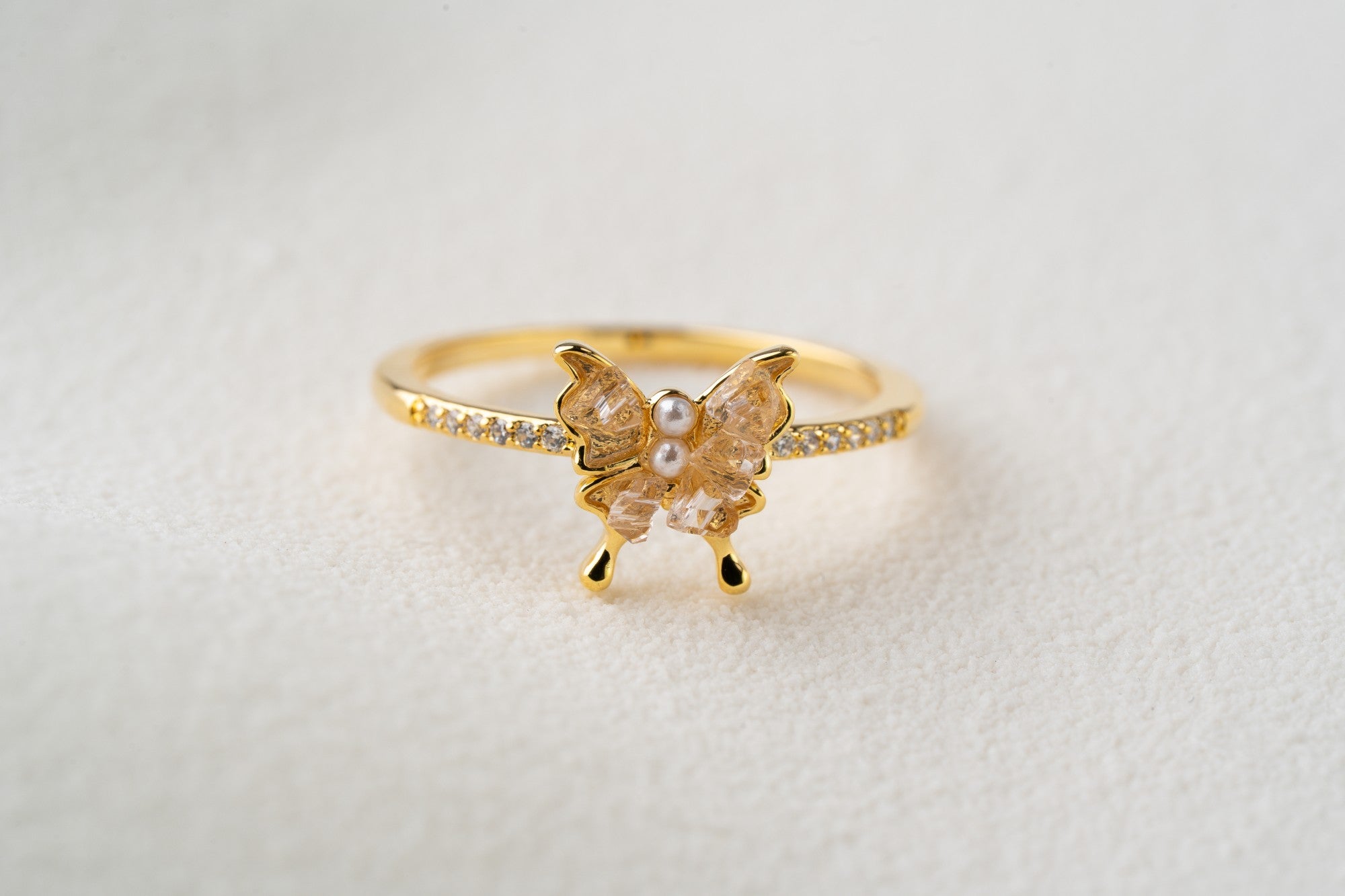 Butterfly Pearl & Crystal Statement Ring
