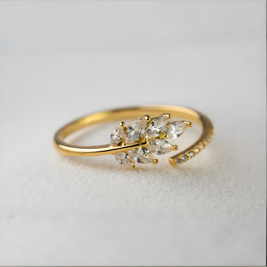 Elegant Leaf Crystal Wrap Ring