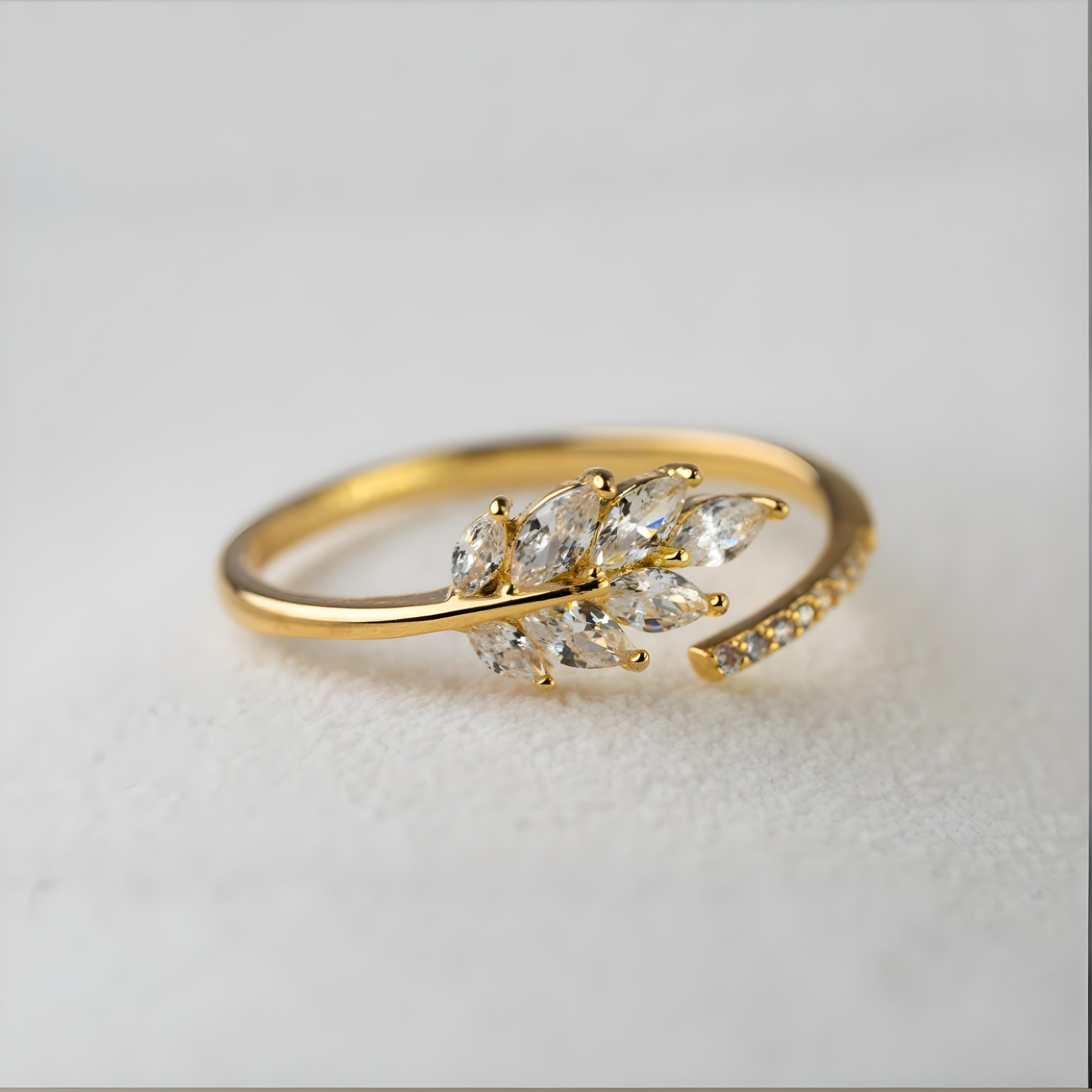 Elegant Leaf Crystal Wrap Ring