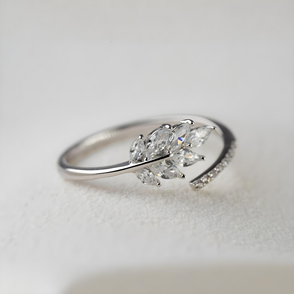 Elegant Leaf Crystal Wrap Ring