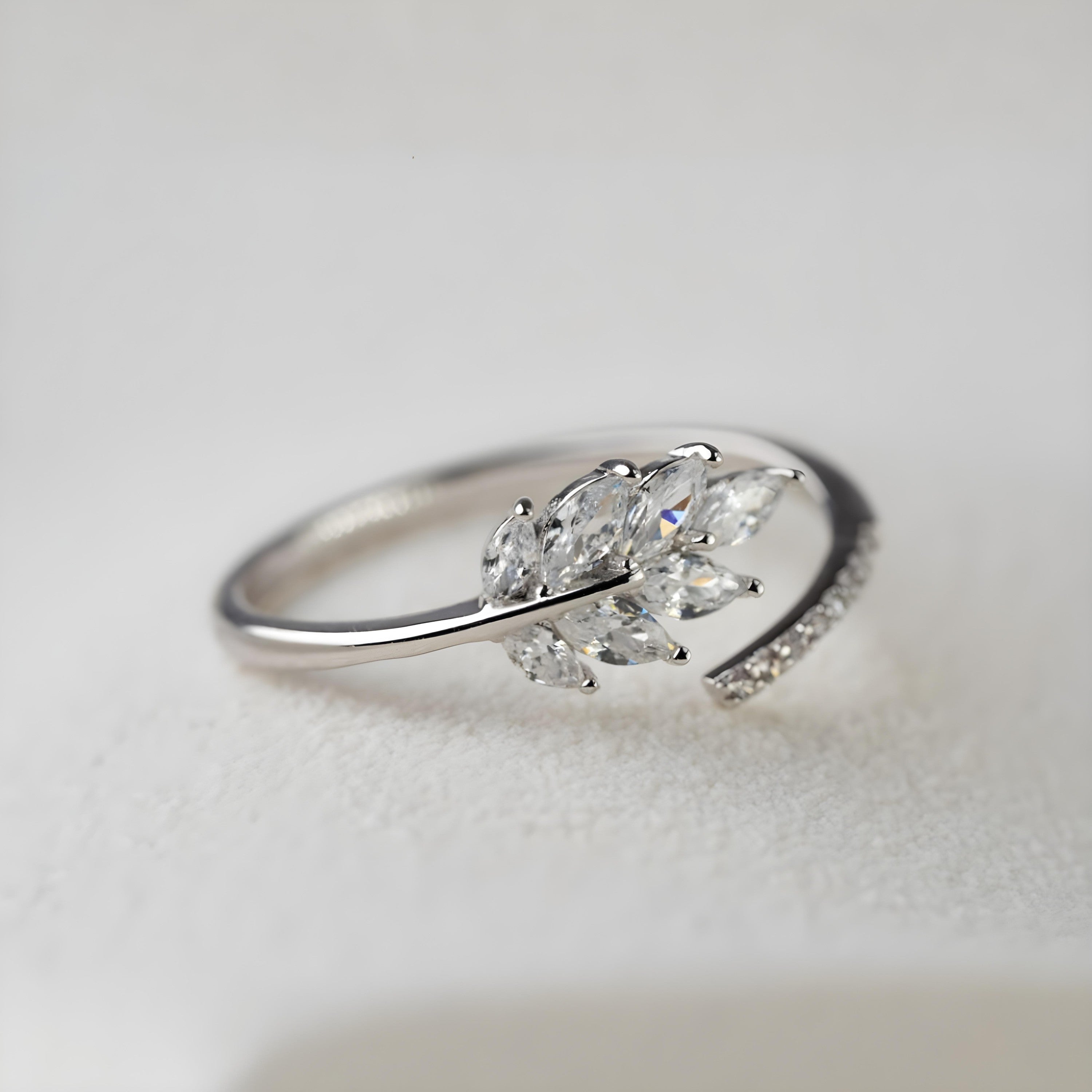 Elegant Leaf Crystal Wrap Ring