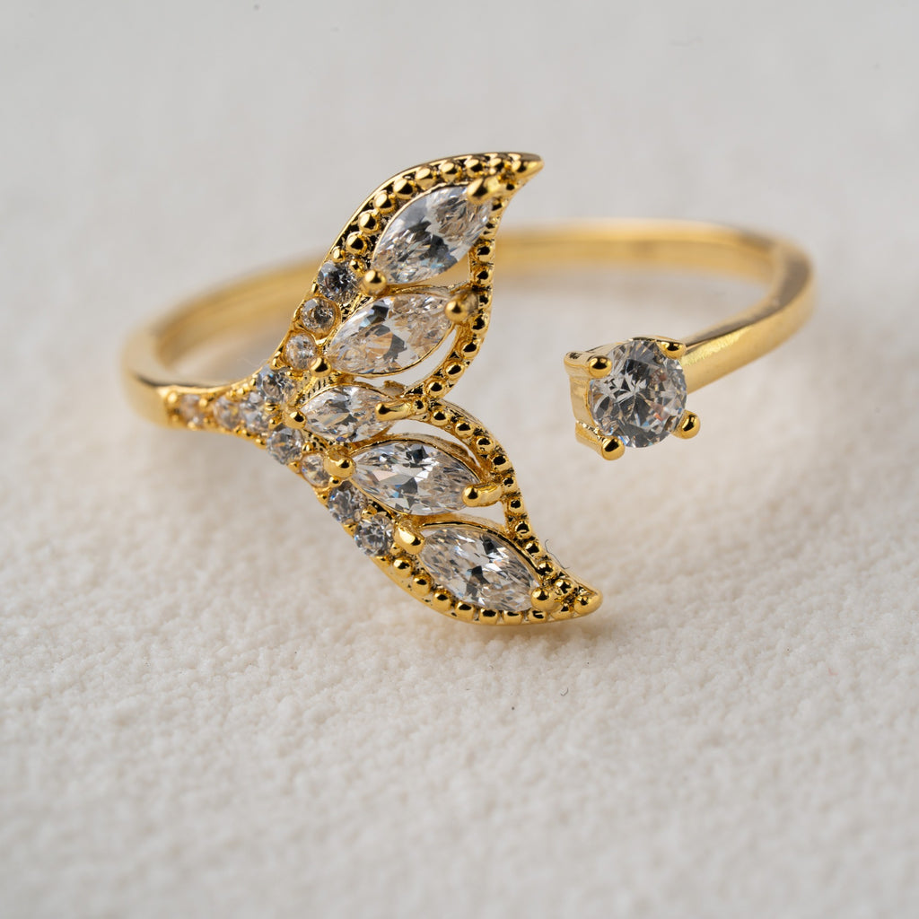 Leaf Crystal Open Ring