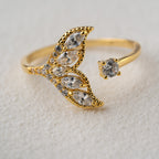 Leaf Crystal Open Ring