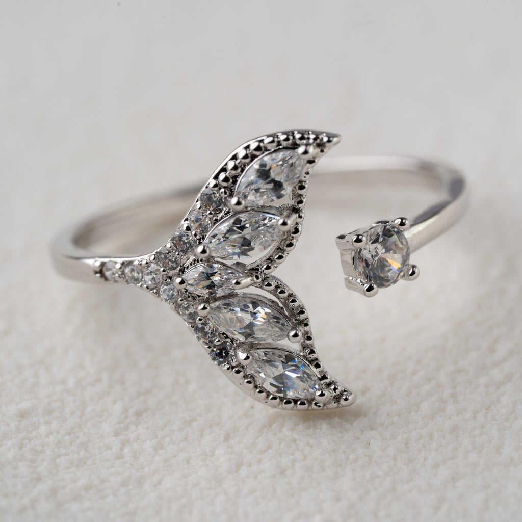 Leaf Crystal Open Ring
