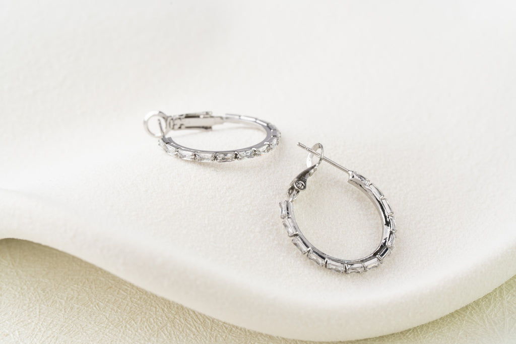 Crystal Baguette Hoop Earrings