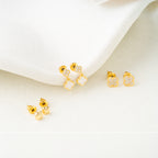 Gold Clover Charm & Stud Earring Set