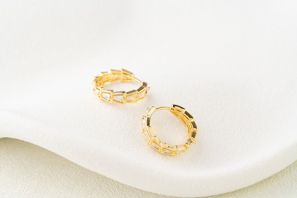 Elegant Baguette Stone Mini Hoops