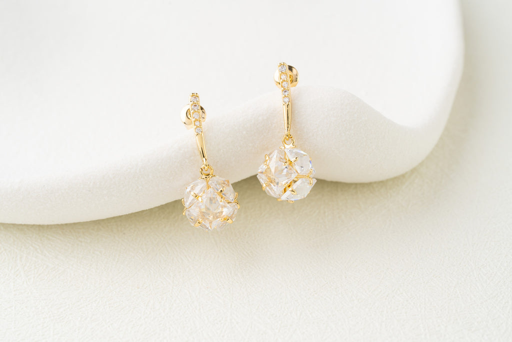 Gold Crystal Sphere Drop Earrings