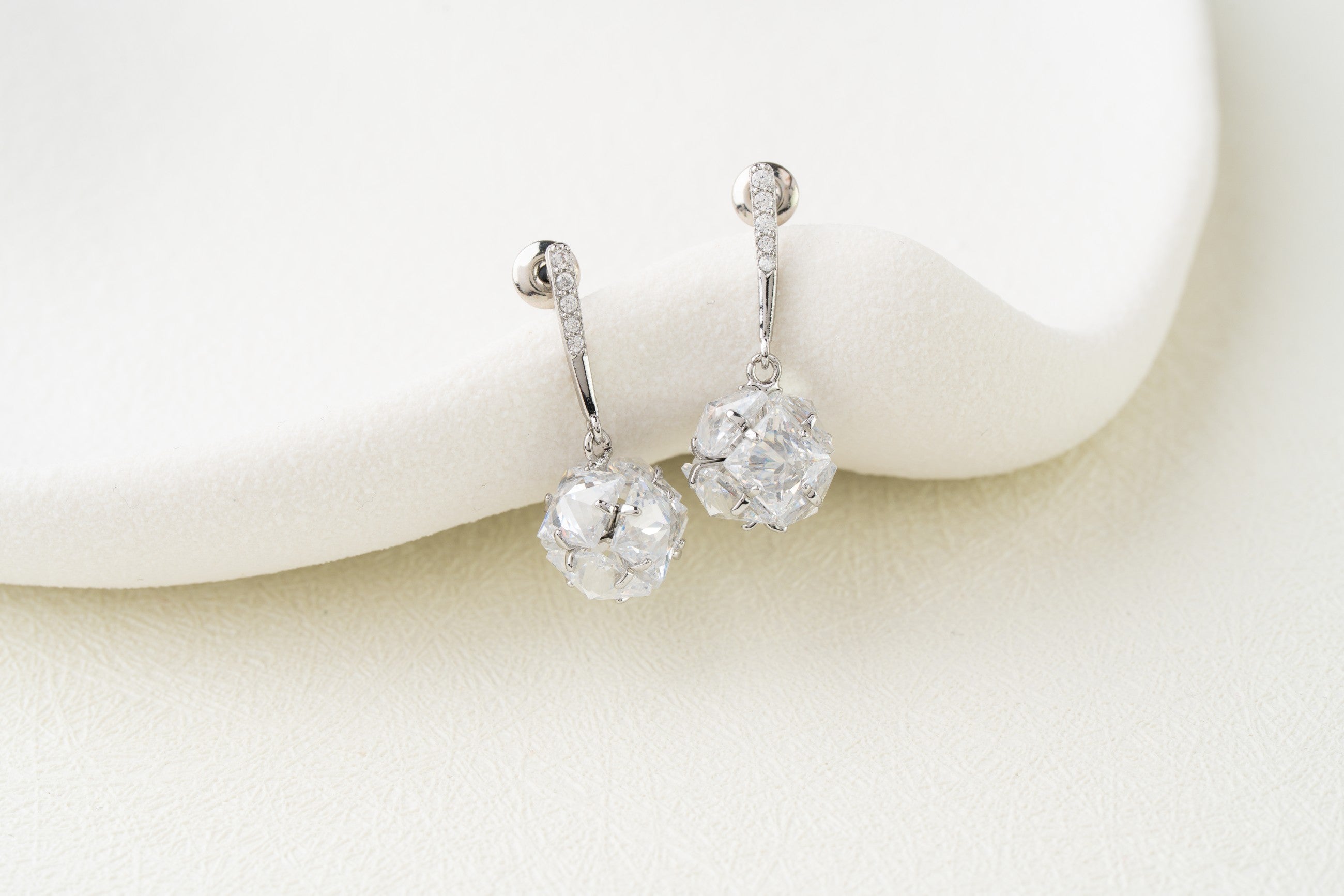Gold Crystal Sphere Drop Earrings