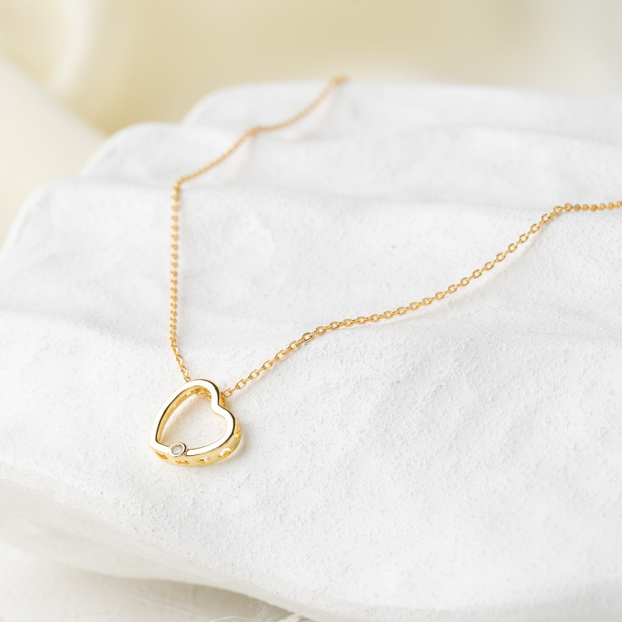Open Heart Charm Necklace with Crystal Accent