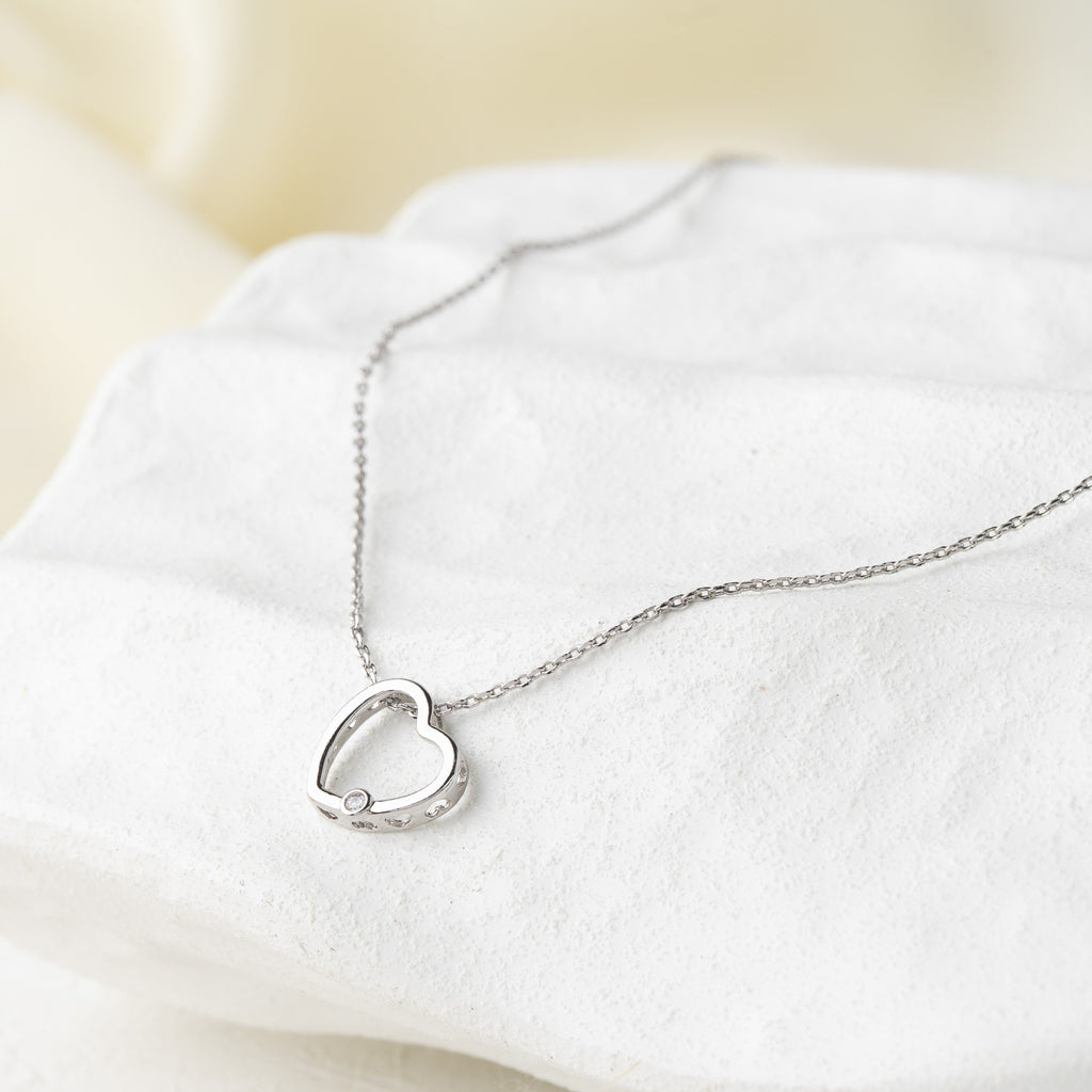 Open Heart Charm Necklace with Crystal Accent