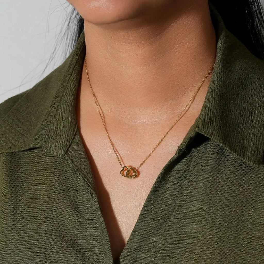 Interlocking Heart Pendant Necklace with Crystal Band