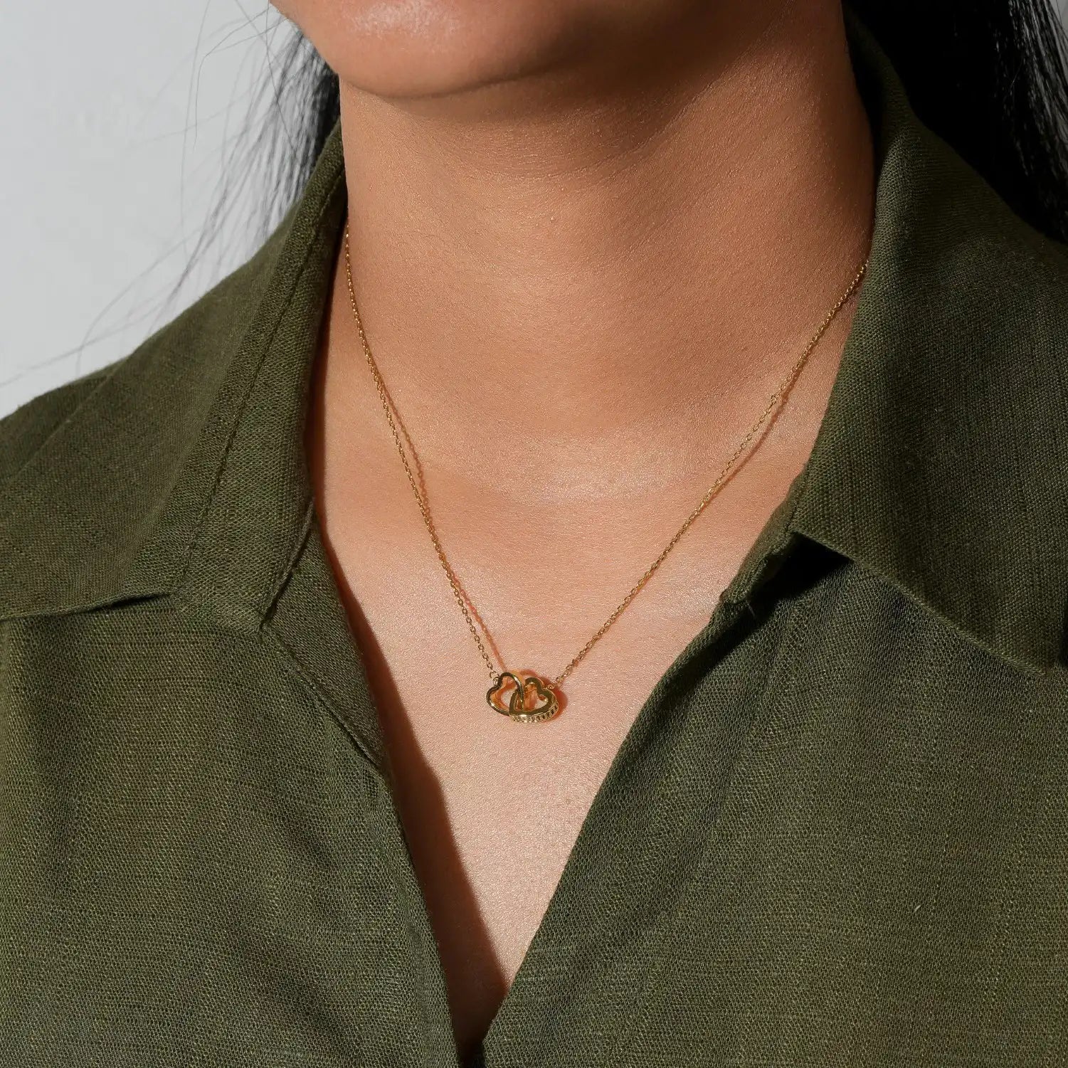 Interlocking Heart Pendant Necklace with Crystal Band