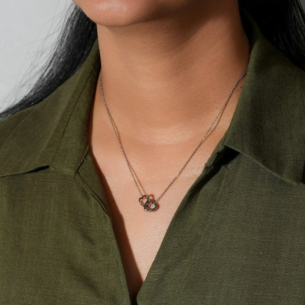 Interlocking Heart Pendant Necklace with Crystal Band