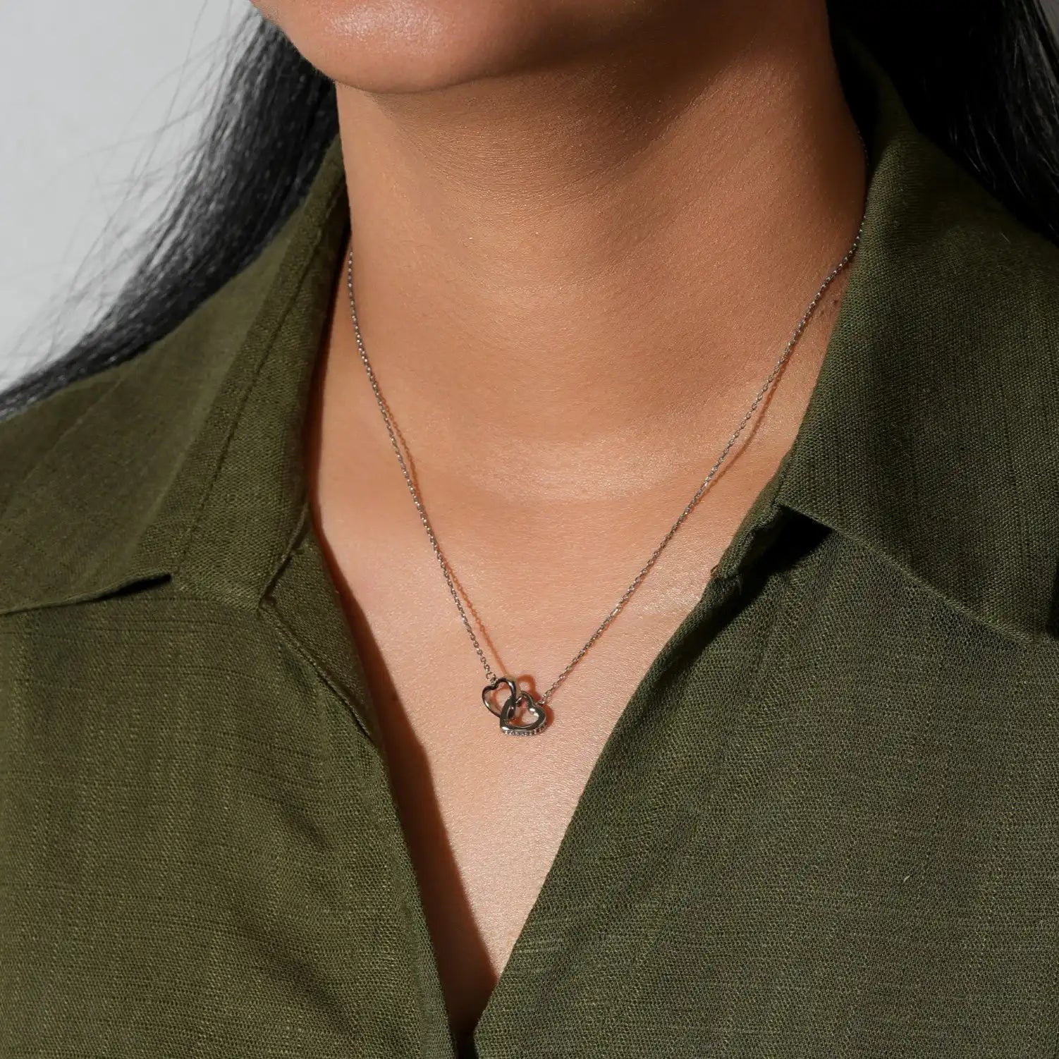 Interlocking Heart Pendant Necklace with Crystal Band