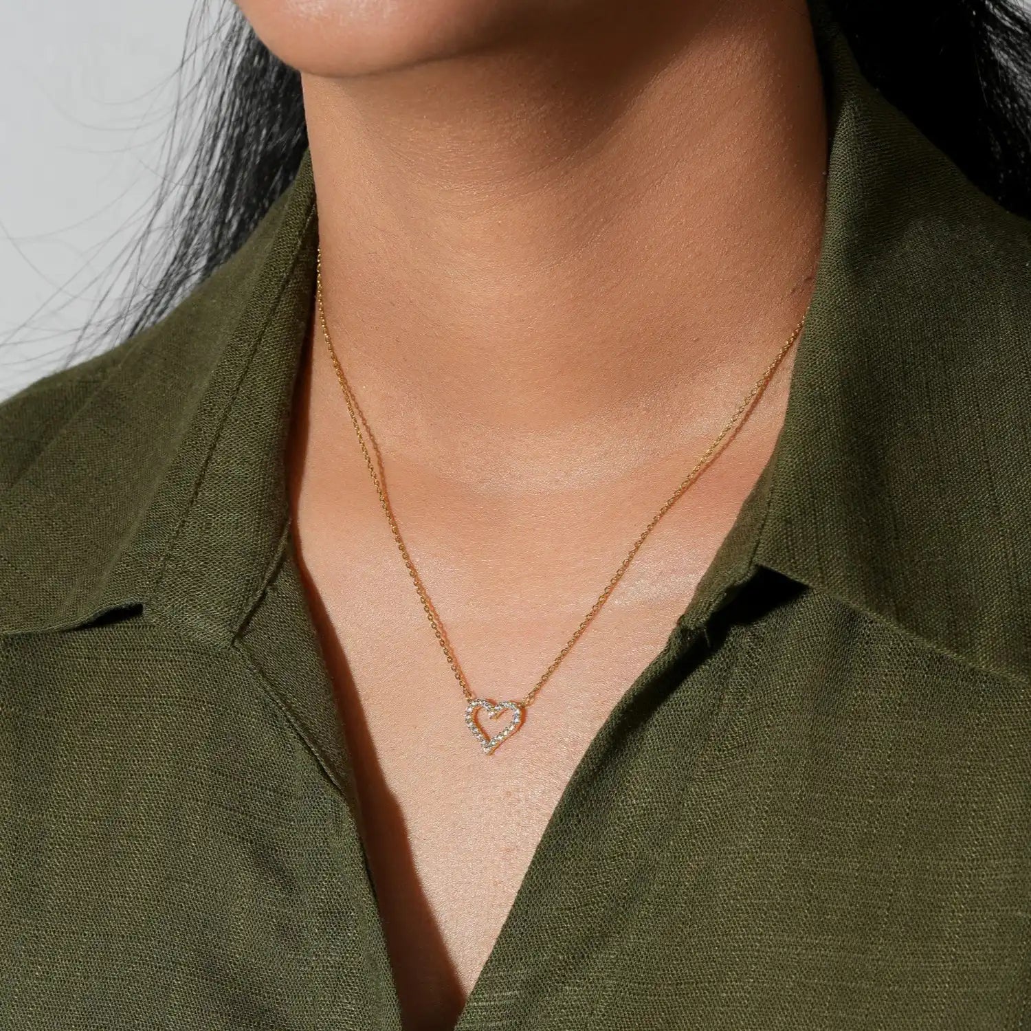 Crystal Outline Heart Pendant Necklace