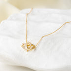 Double Heart Charm Necklace with Crystal Accent