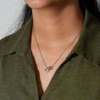 Double Heart Charm Necklace with Crystal Accent